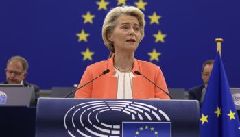 European Commission President Ursula von der Leyen addresses the European Parliament on the 'State of the European Union', Strasbourg, September 13 (Julien Warnand/EPA-EFE/Shutterstock)