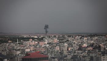 Israeli airstrike in Gaza Strip on October 7 after Hamas launched an attack on Israel (Momen Faiz/NurPhoto/Shutterstock)