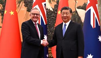 Prime Minister Anthony Albanese meets with President Xi Jinping in the Great Hall of the People in Beijing, November 6, 2023. (LUKAS COCH/EPA-EFE/Shutterstock)