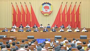 Top Communist Party official Wang Huning speaks at the Standing Committee of the 14th Chinese People's Political Consultative Conference National Committee in Beijing (Xinhua/Shutterstock)