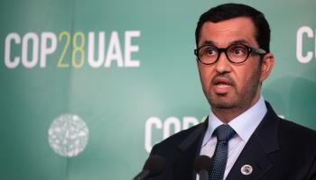 Sultan Al Jaber delivers a speech in Bonn, Germany, June 2023 (Benjamin Westhoff/EPA-EFE/Shutterstock)