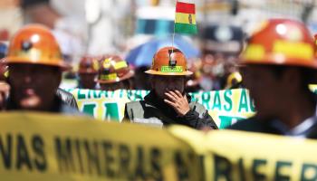 Bolivian miners march against restrictions on gold exploitation in protected areas. La Paz, November 6, 2023 (Luis Gandarillas/EPA-EFE/Shutterstock)