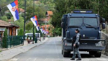Police patrol Banjska, after a shootout between Serbs and Kosovo police left one officer and three gunmen dead, Banjska, September 27 (BETAPHOTO/SIPA/Shutterstock)