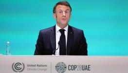 French President Emmanuel Macron speaking at the COP 28 in the United Arab Emirates (Ali Haider/EPA-EFE/Shutterstock)
