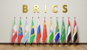 Saudi Arabia’s flag among those of the other BRIC’s members new entrants (Shutterstock)