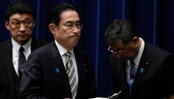 Prime Minister Fumio Kishida leaves a press conference following the removal of cabinet ministers (Xinhua/Shutterstock)

