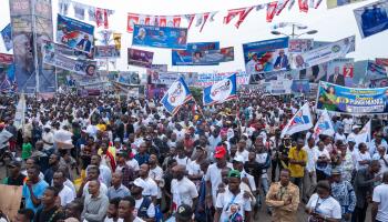 Supporters of President Felix Tshisekedi gather for a campaign rally in Kinshasa, December 18, 2023. (CHRIS MILOSI/EPA-EFE/Shutterstock)