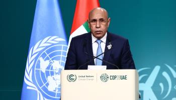 Mauritanian President Mohamed Ould Ghazouani speaks at the COP28 Summit in Dubai, December 2023 (Jakub Porzycki/NurPhoto/Shutterstock)