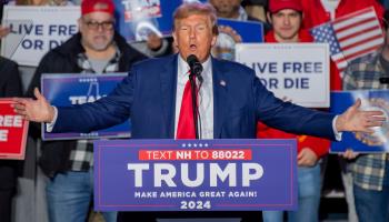 Donald Trump at a rally in New Hampshire on December 16 ahead of the state primary on January 23 (Amanda Sabga/EPA-EFE/Shutterstock)