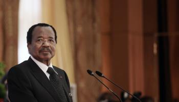 President Paul Biya addresses a press conference, July 26, 2022. (Lemouton/Pool/SIPA/Shutterstock)