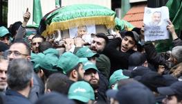 Mourners carry the coffin of assassinated Hamas official Saleh al-Arouri, Beirut, January 4 (Abbas Salman/EPA-EFE/Shutterstock)