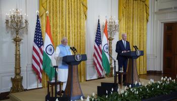 Indian Prime Minister Narendra Modi (left) and US President Joe Biden (right) at a press conference at the White House during Modi’s official state visit to the United States last June (Shutterstock)
