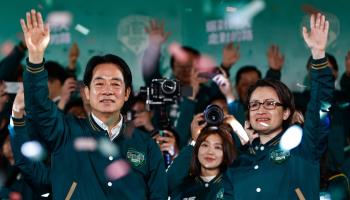 Lai Ching-te (left) and running mate Hsiao Bi-khim (right) celebrate after winning the presidential elections (Daniel Ceng/EPA-EFE/Shutterstock)