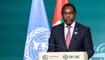 President Hakainde Hichilema attends the COP28 in the United Arab Emirates, December 1, 2023. (Dominika Zarzycka/NurPhoto/Shutterstock)