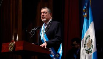 Arevalo speaks during his inauguration ceremony in Guatemala City. January 15, 2024. (David Toro/EPA-EFE/Shutterstock)