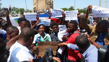 Renamo supporters protest alleged fraud in the municipal elections, October 27, 2023 (Luisa Nhantumbo/EPA-EFE/Shutterstock)