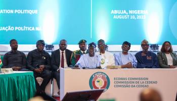 Nigerian President Bola Tinubu hosts ECOWAS meeting on Niger coup, August 2023 (STR/EPA-EFE/Shutterstock)