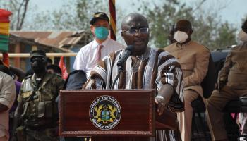 Ghanaian Vice President Mahamudu Bawumia speaks at a road project, March 2022 (Xinhua/Shutterstock)