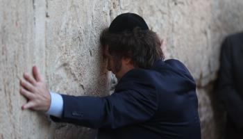 President Javier Milei praying at the Western Wall in Jerusalem (ATEF SAFADI/EPA-EFE/Shutterstock)