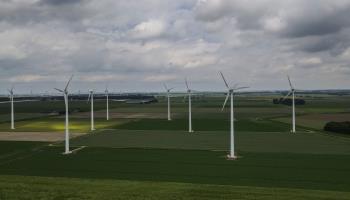 A wind farm and field at the Dutch-Belgian border in Berendrecht, Belgium, 10 June 2022. (OLIVIER HOSLET/EPA-EFE/Shutterstock)