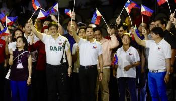 President Ferdinand ‘Bongbong’ Marcos (centre) greeting supporters at the administration rally held in Manila on January 28 (Francis R Malasig/EPA-EFE/Shutterstock)