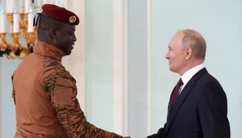 Burkinabe Junta leader Captain Ibrahim Traore meets Russian President Vladimir Putin, July 2023 (ALEXEY DANICHEV/SPUTNIK/KREMLIN POOL/EPA-EFE/Shutterstock)