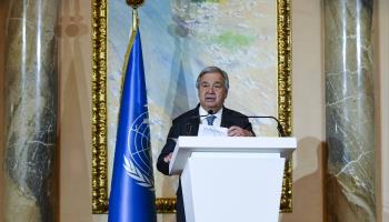 UN Secretary-General Antonio Guterres at a press conference following the meeting of special envoys on Afghanistan in Doha in May 2023 (Chine Nouvelle/SIPA/Shutterstock)