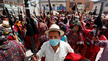 Indigenous people protest against the government’s response to unrest over mining activity in 2021 (Esteban Biba/EPA-EFE/Shutterstock)