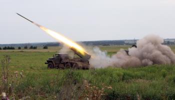 Use of Grad rocket launchers by the Ukrainian military on the front line, Ukraine (Vyacheslav Madiyevskyy/Ukrinform/NurPhoto/Shutterstock)