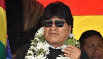 Former President Morales attends an event to commemorate the National Day of Acullico or chewing the coca leaf, in Sacaba, Chapare, Bolivia, January 11, 2024 (Jorge Abrego/EPA-EFE/Shutterstock)
