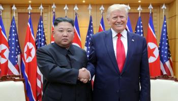 President Donald Trump and North Korean Supreme Leader Kim Jong-un meet at Panmunjom in the Demilitarized Zone, June 30, 2019 (Editorial use only
Mandatory Credit: Photo by KCNA/EPA-EFE/Shutterstock)