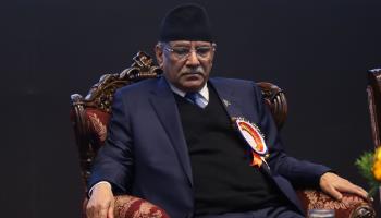 Prime Minister Pushpa Kamal Dahal (‘Prachanda’) at an event shortly after he formed a new ruling coalition on March 4 (Subaas Shrestha/NurPhoto/Shutterstock)