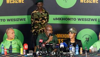 Former President Jacob Zuma announces the launch of the MK party, December 16, 2023 (KIM LUDBROOK/EPA-EFE/Shutterstock)