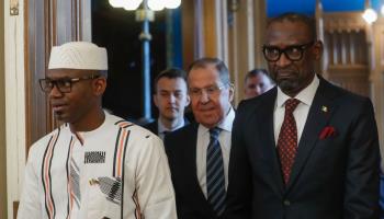 Malian Defence Minister Sadio Camara and Foreign Minister Abdoulaye Diop meet Russian Foreign Minister Sergei Lavrov in Moscow, February 2024 (MAXIM SHIPENKOV/EPA-EFE/Shutterstock)