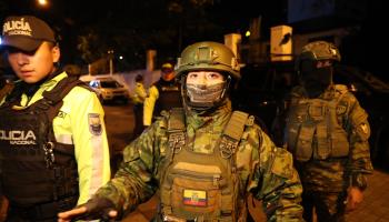 Ecuadoran security forces outside the Mexican embassy (JOSE JACOME/EPA-EFE/Shutterstock)