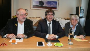 Together with Catalonia leader Carles Puidgemont (centre) (Stephanie Lecocq/EPA-EFE/Shutterstock)