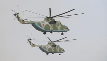 Mil Mi-26 helicopters take part in a military exercise (Michail Klimentyev/Sputnik/Kremlin Pool/Pool/EPA-EFE/Shutterstock)