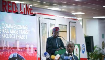 President Bola Tinubu inaugurates the first phase of the Lagos Rail Mass Transit Red Line, Lagos, February 2024 (Xinhua/Shutterstock)