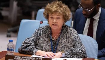 Outgoing UNSOM chief Catriona Laing, June 23, 2023 (Xinhua/Shutterstock)