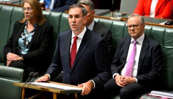 Treasurer Jim Chalmers announces funding for FMIA in his budget statement, May 14, 2024 (Lukas Coch/EPA-EFE/Shutterstock)