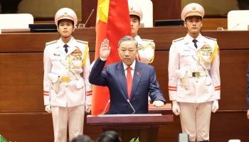 To Lam being sworn in as state president last week (Xinhua/Shutterstock)