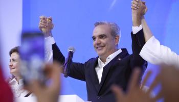 Abinader celebrates his re-election, Santo Domingo, May 19, 2024 (Orlando Barria/EPA-EFE/Shutterstock)
