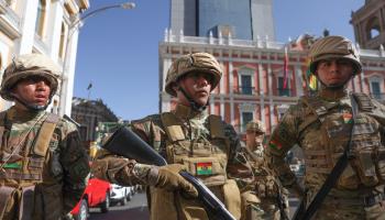 Military personnel in Plaza Murillo. June 26 2024. (Luis Gandarillas/EPA-EFE/Shutterstock)
