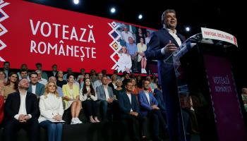 Prime Minister and PSD leader Marcel Ciolacu speaking at a campaign rally in Bucharest, 6 June 2024 (Robert Ghement/EPA-EFE/Shutterstock)

