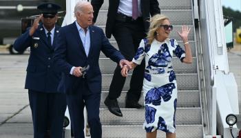 President Joe Biden and First Lady Jill Biden arrive in the Hamptons on Long Island, New York for a fundraising event, June 29, 2024 (Kyle Mazza/NurPhoto/Shutterstock)