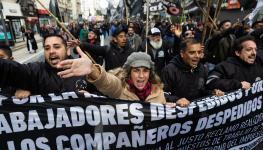 Workers protesting factory layoffs by tyre manufacturer Fate (Matías Baglietto/NurPhoto/Shutterstock)