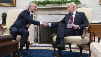 President Joe Biden meets outgoing NATO Secretary General Jens Stoltenberg at the White House, June 17, 2024  (Pool/ABACA/Shutterstock)