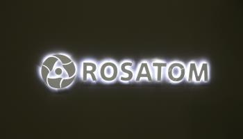 Rosatom signboard at the St. Petersburg International Gas Forum, 2023 (Maksim Konstantinov/SOPA Images/Shutterstock)