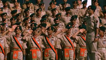 Military personnel standing to attention (Franck Metois/imageBROKER/Shutterstock)

