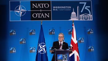 UK Prime Minister Keir Starmer speaks at the NATO summit in Washington, July 11, 2024 (Nathan Posner/Shutterstock)